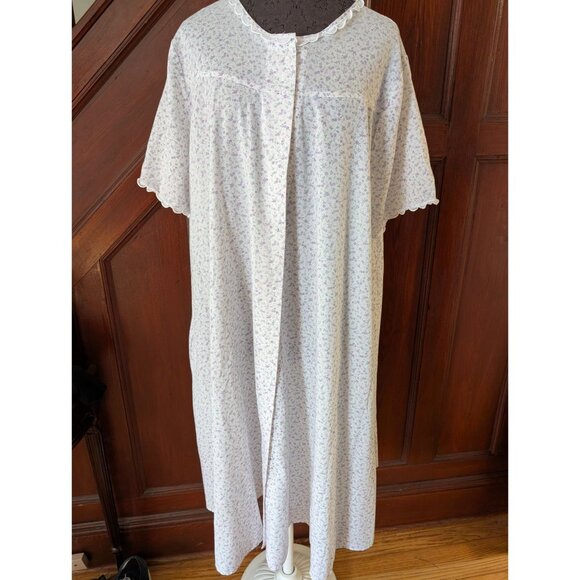 Vintage Dutchmaid Floral Button-Front Short Sleeve Nightgown Scalloped Pockets 2 - Picture 1 of 12